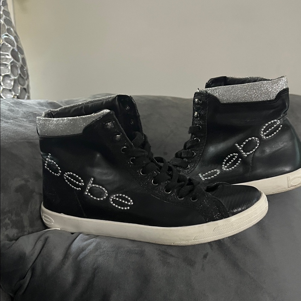 Bebe Black Sneakers with Glittering Silver Trim